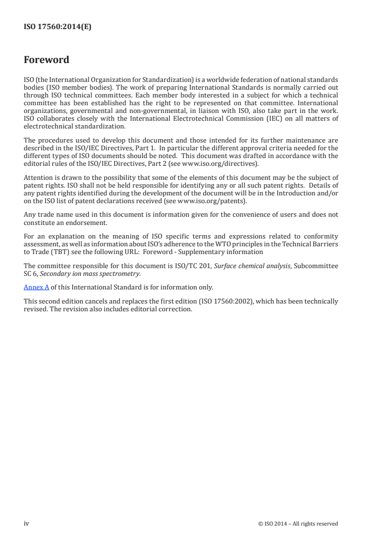 ISO 17560:2014 ISO 17560:2014 - Surface chemical analysis — Secondary-ion mass spectrometry — Method for depth profiling of boron in silicon/10/2014 - Page 4 preview