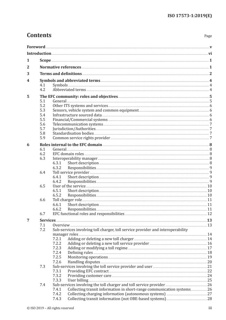 ISO 17573-1:2019 ISO 17573-1:2019 - Electronic fee collection — System architecture for vehicle-related tolling — Part 1: Reference model/18/2019 - Page 3 preview