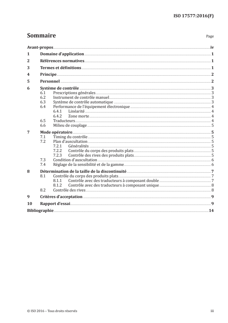 ISO 17577:2016 ISO 17577:2016 - Aciers — Contrôle ultrasonore des produits plats en acier d'épaisseur égale ou supérieure à 6 mm/4/2016 - Page 3 preview