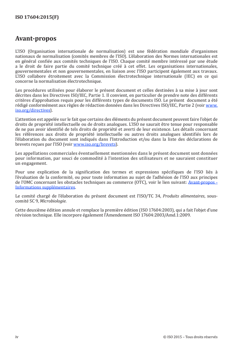 ISO 17604:2015 ISO 17604:2015 - Microbiologie de la chaîne alimentaire — Prélèvement d'échantillons sur des carcasses en vue de leur analyse microbiologique/19/2015 - Page 4 preview