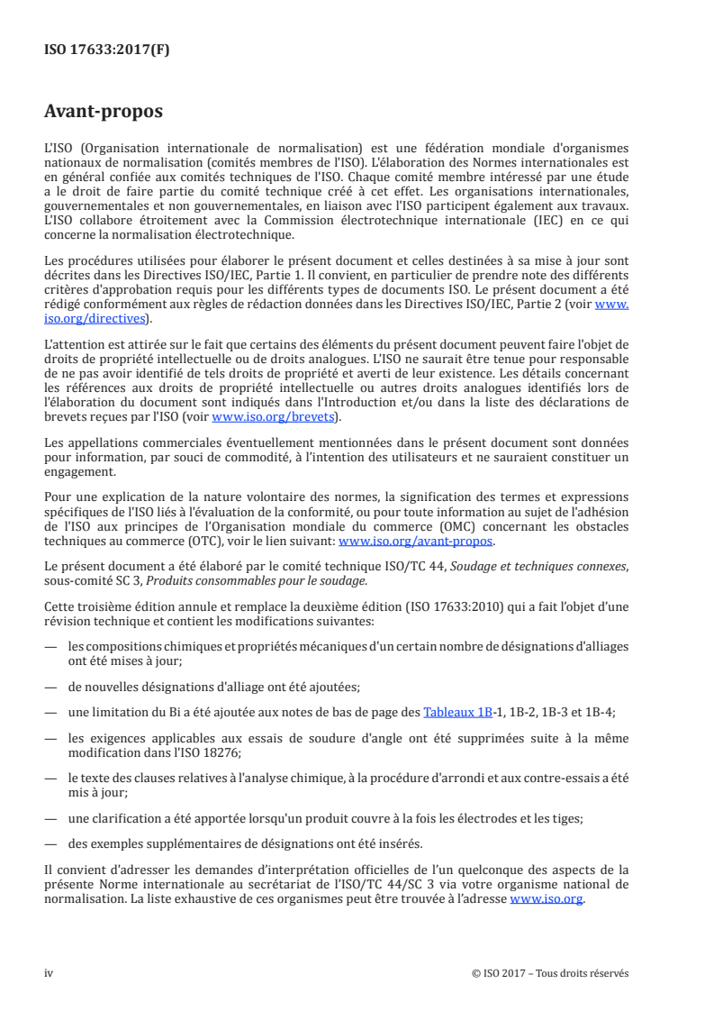 ISO 17633:2017 ISO 17633:2017 - Produits consommables pour le soudage — Fils et baguettes fourrés pour le soudage à l'arc avec ou sans protection gazeuse des aciers inoxydables et des aciers résistant aux températures élevées — Classification/30/2017 - Page 4 preview