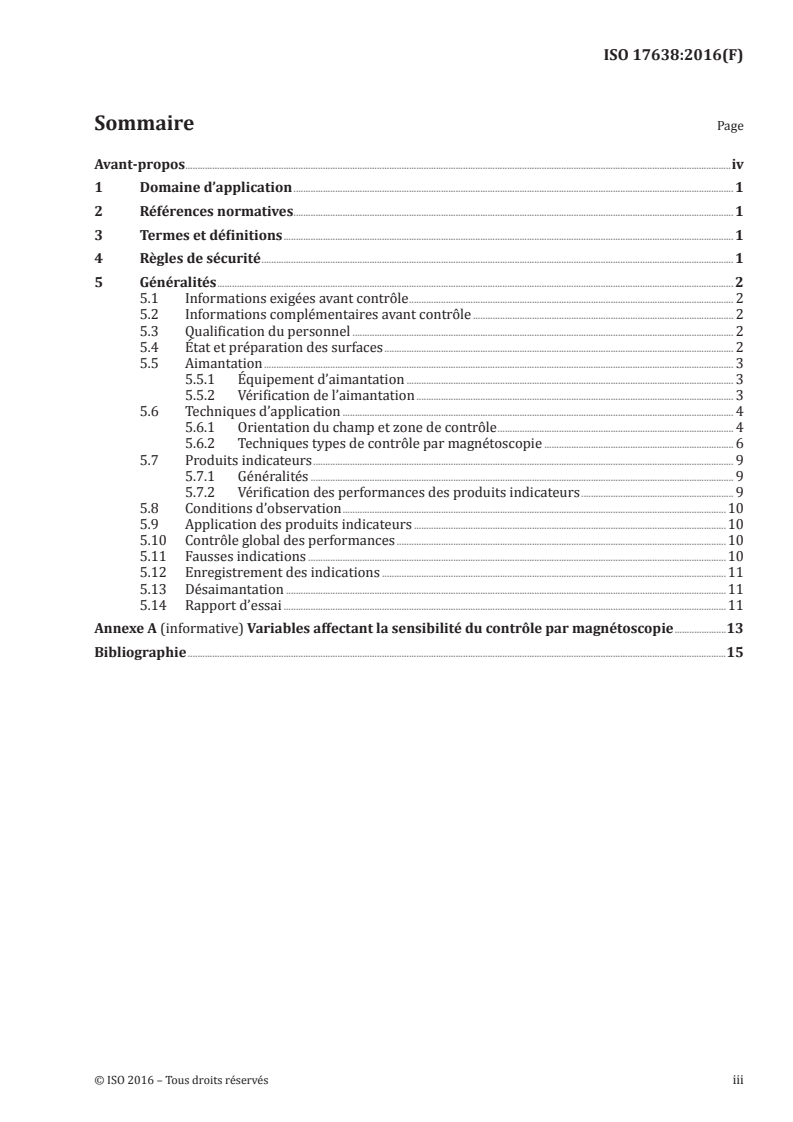 ISO 17638:2016 ISO 17638:2016 - Contrôle non destructif des assemblages soudés — Magnétoscopie/10/2016 - Page 3 preview