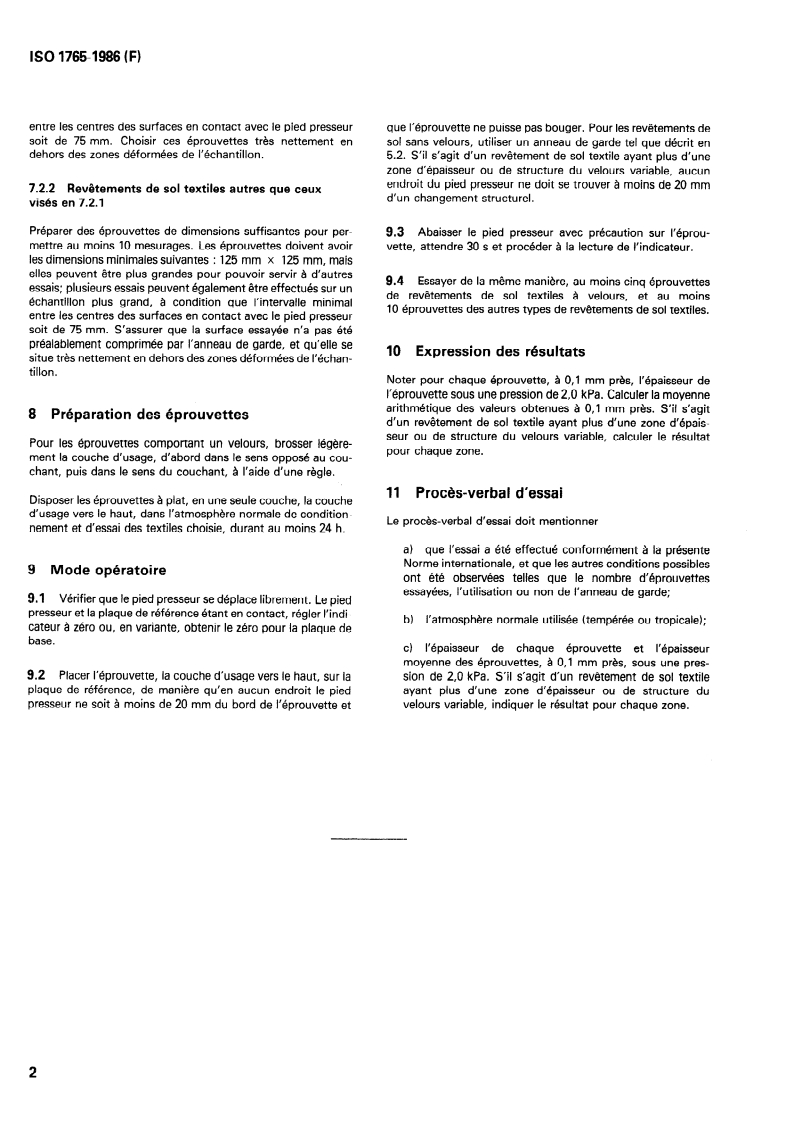 ISO 1765:1986 ISO 1765:1986 - Revêtements de sol textiles fabriqués à la machine — Détermination de l'épaisseur totale/6/1986 - Page 4 preview