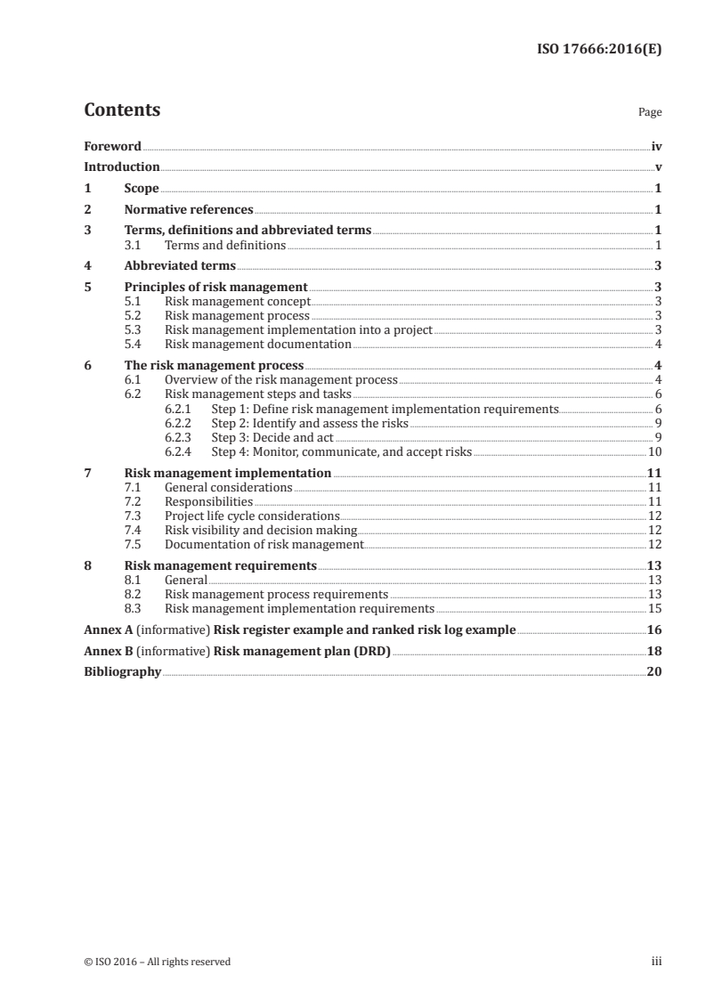 ISO 17666:2016 ISO 17666:2016 - Space systems — Risk management/14/2016 - Page 3 preview