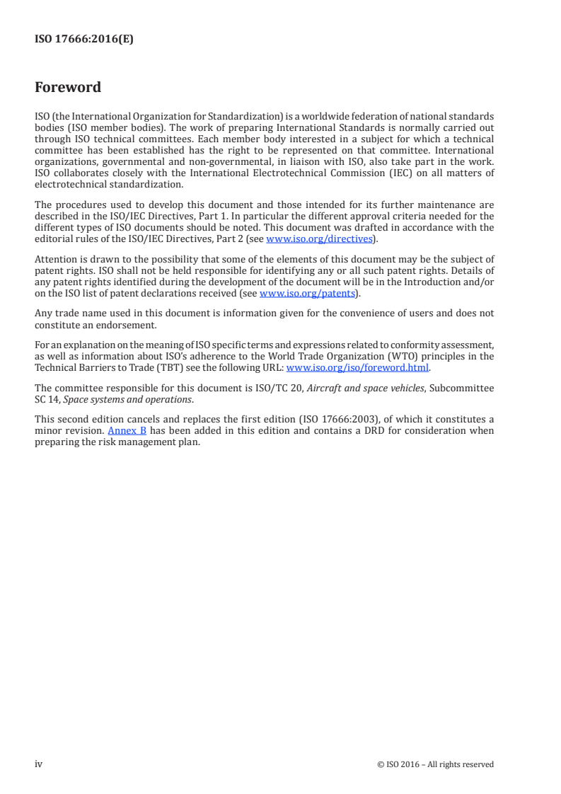 ISO 17666:2016 ISO 17666:2016 - Space systems — Risk management/14/2016 - Page 4 preview