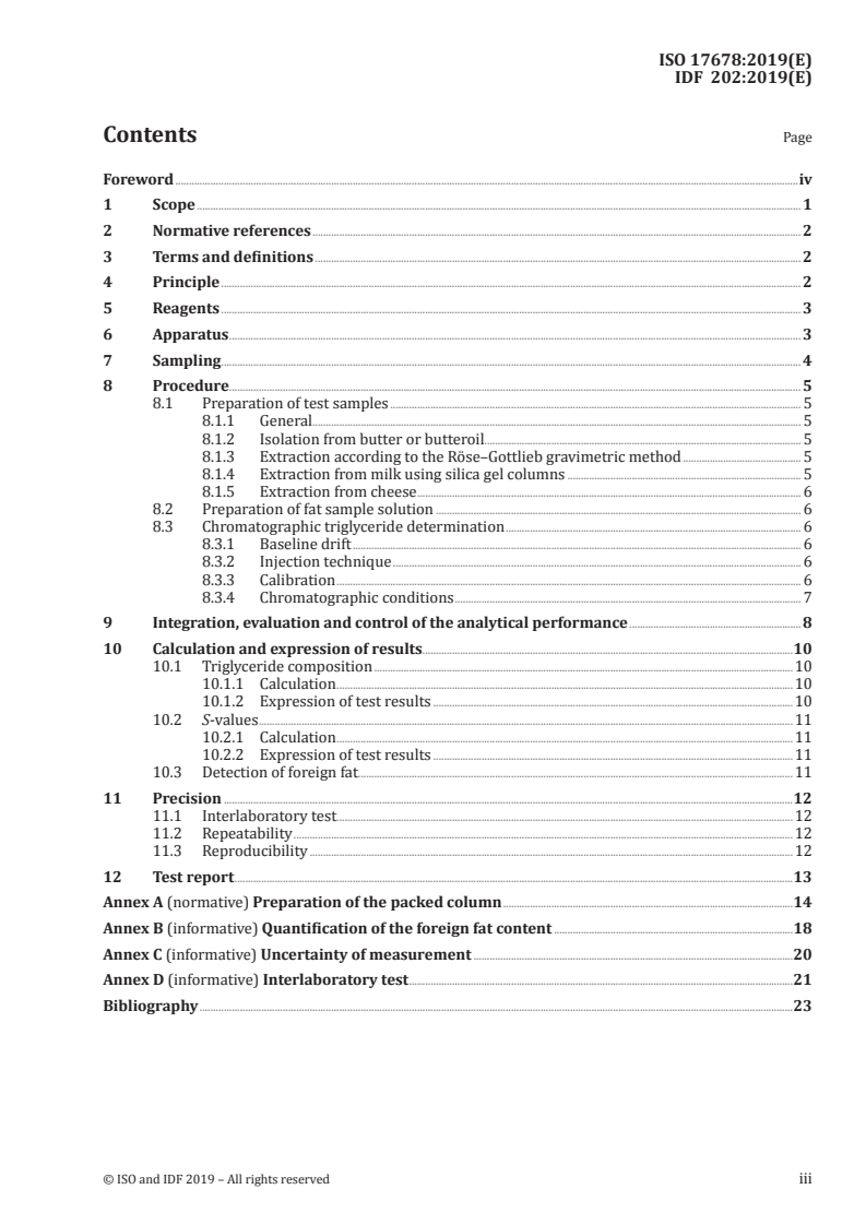 ISO 17678:2019 ISO 17678:2019 - Milk and milk products — Determination of milk fat purity by gas chromatographic analysis of triglycerides/28/2019 - Page 3 preview