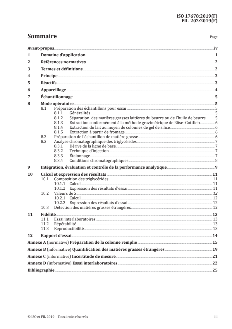 ISO 17678:2019 ISO 17678:2019 - Lait et produits laitiers — Détermination de la pureté des matières grasses laitières par analyse chromatographique en phase gazeuse des triglycérides/17/2019 - Page 3 preview