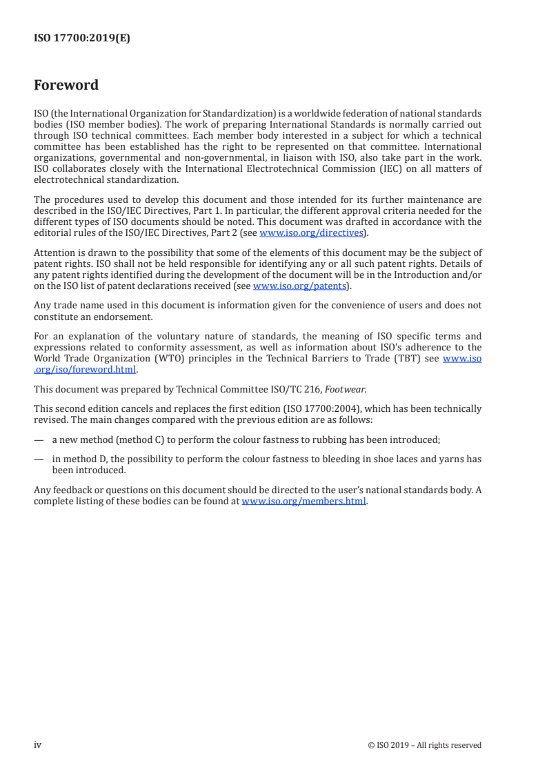 ISO 17700:2019 ISO 17700:2019 - Footwear — Test methods for upper components and insocks — Colour fastness to rubbing and bleeding/19/2019 - Page 4 preview