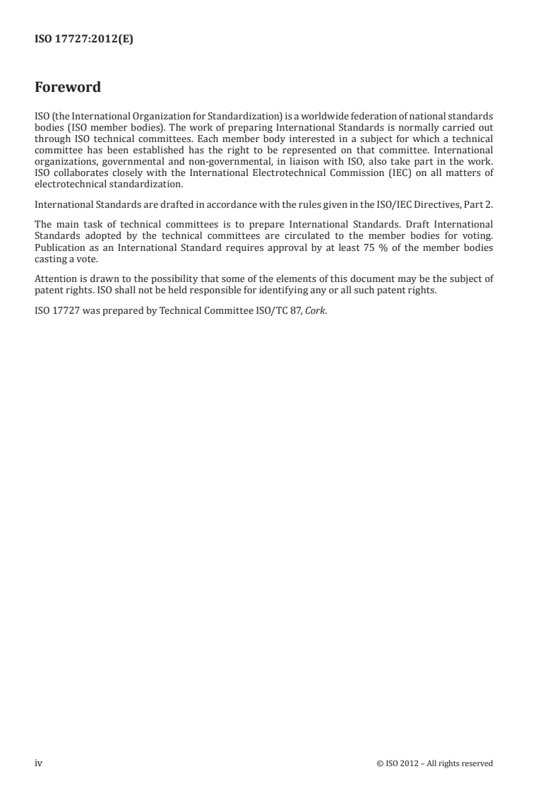ISO 17727:2012 ISO 17727:2012 - Cork — Cork stoppers for still wine — Sampling plan for the quality control of cork stoppers/11/2012 - Page 4 preview