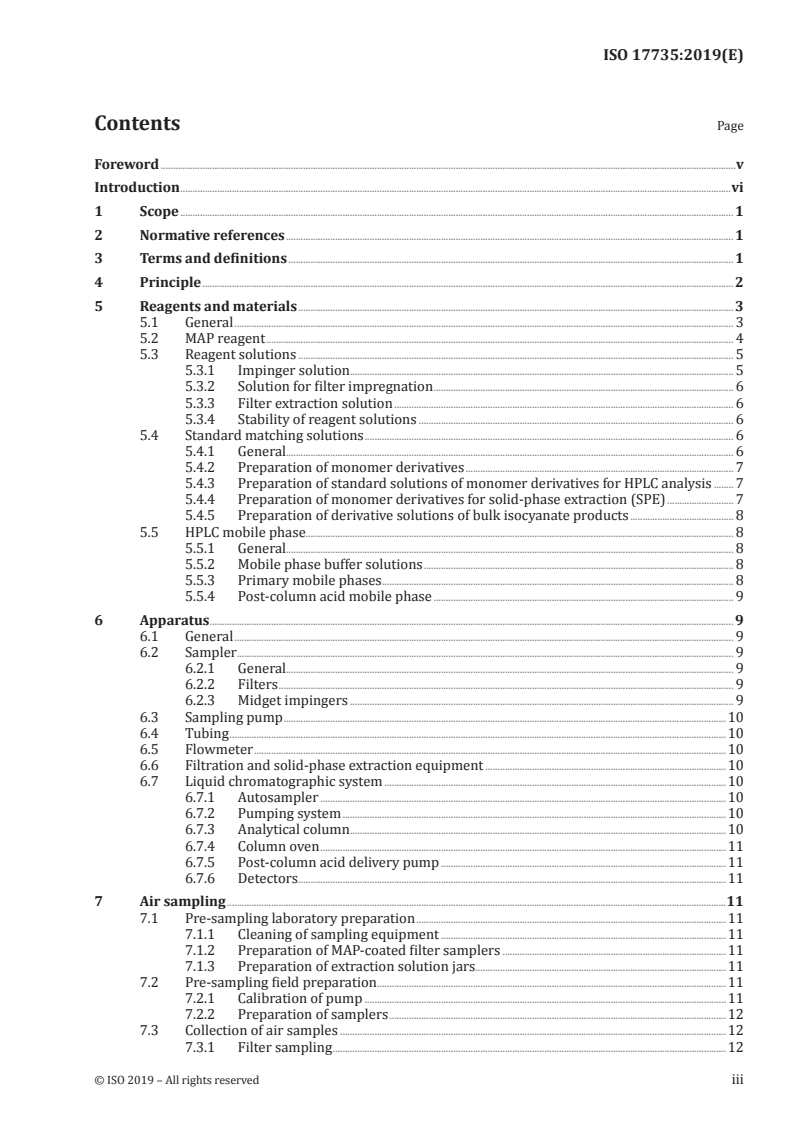 ISO 17735:2019 ISO 17735:2019 - Workplace atmospheres — Determination of total isocyanate groups in air using 1-(9-anthracenylmethyl)piperazine (MAP) reagent and liquid chromatography/1/2019 - Page 3 preview