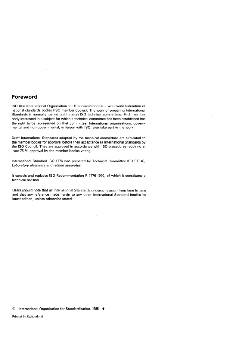 ISO 1776:1985 ISO 1776:1985 - Glass — Resistance to attack by hydrochloric acid at 100 degrees C — Flame emission or flame atomic absorption spectrometric method/17/1985 - Page 2 preview