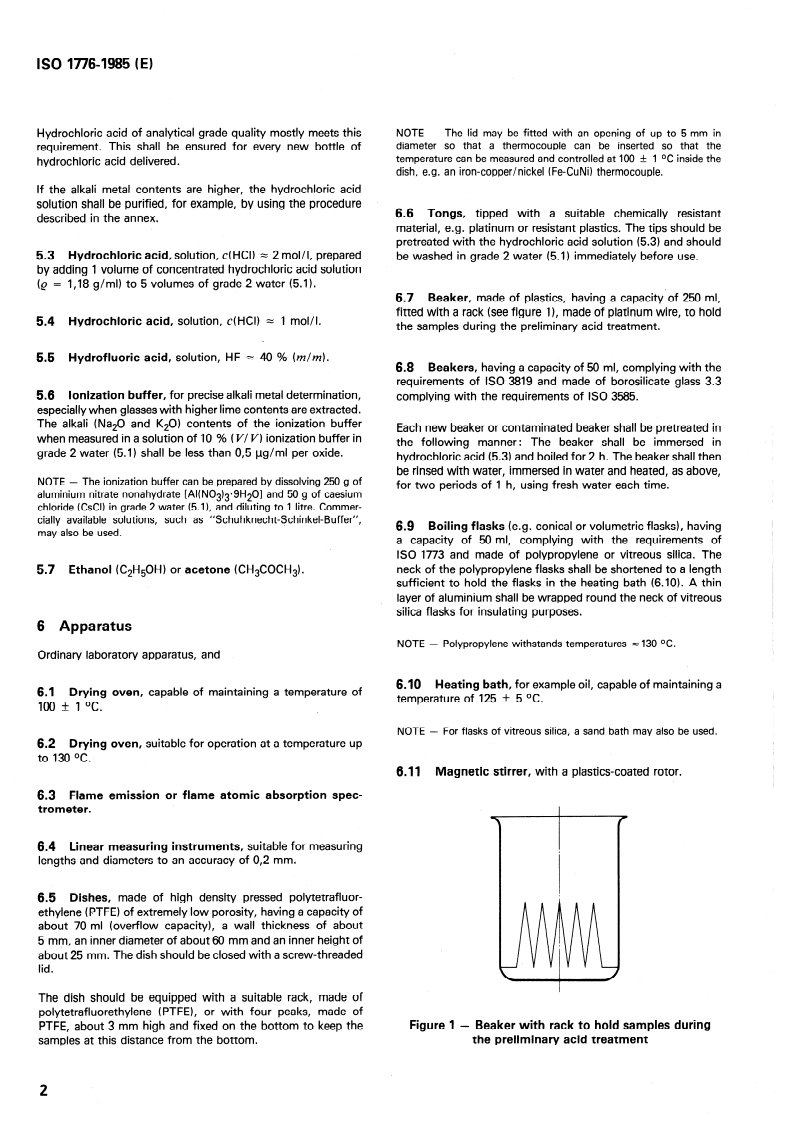 ISO 1776:1985 ISO 1776:1985 - Glass — Resistance to attack by hydrochloric acid at 100 degrees C — Flame emission or flame atomic absorption spectrometric method/17/1985 - Page 4 preview