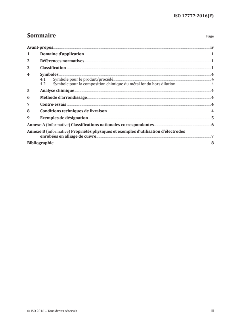 ISO 17777:2016 ISO 17777:2016 - Produits consommables pour le soudage — Électrodes enrobées pour le soudage manuel à l'arc du cuivre et des alliages de cuivre — Classification/12/2016 - Page 3 preview