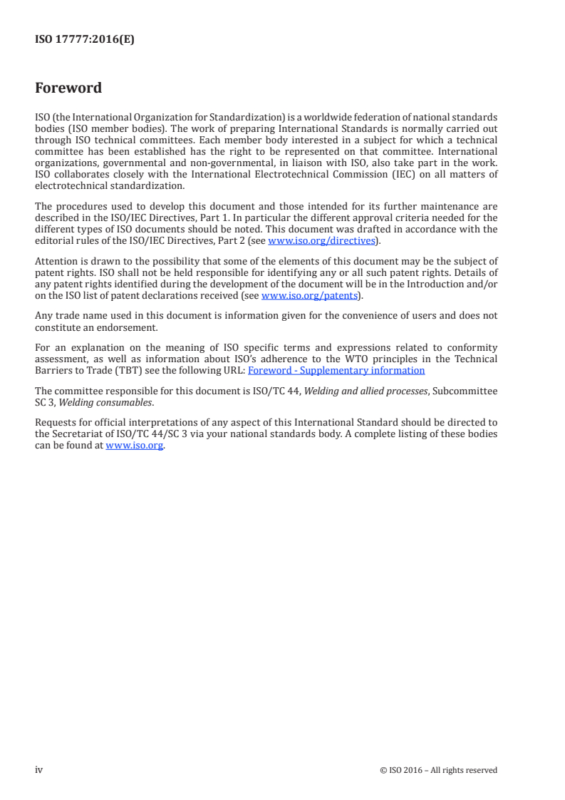 ISO 17777:2016 ISO 17777:2016 - Welding consumables — Covered electrodes for manual metal arc welding of copper and copper alloys — Classification/12/2016 - Page 4 preview