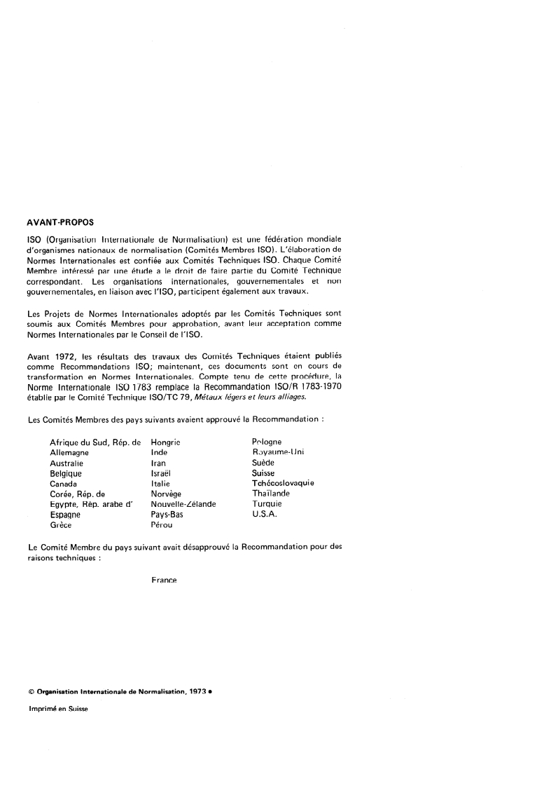 ISO 1783:1973 ISO 1783:1973 - Alliages de magnésium — Dosage du zinc — Méthode volumétrique/1/1973 - Page 2 preview