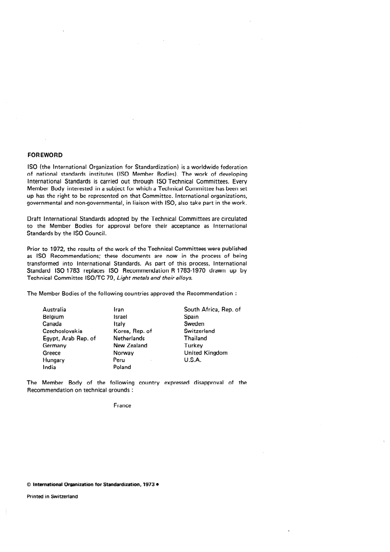 ISO 1783:1973 ISO 1783:1973 - Magnesium alloys — Determination of zinc — Volumetric method/1/1973 - Page 2 preview