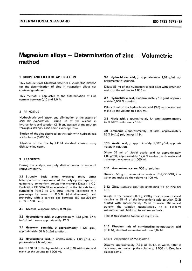 ISO 1783:1973 ISO 1783:1973 - Magnesium alloys — Determination of zinc — Volumetric method/1/1973 - Page 3 preview