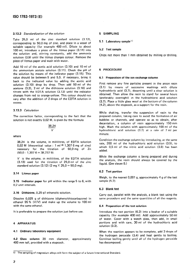 ISO 1783:1973 ISO 1783:1973 - Magnesium alloys — Determination of zinc — Volumetric method/1/1973 - Page 4 preview