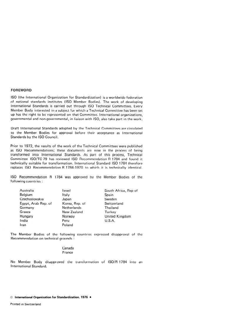 ISO 1784:1976 ISO 1784:1976 - Aluminium alloys — Determination of zinc — EDTA titrimetric method/1/1976 - Page 2 preview
