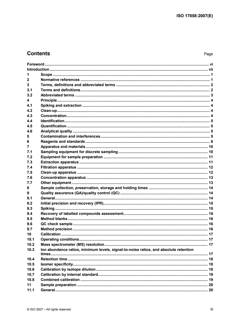 ISO 17858:2007 ISO 17858:2007 - Water quality — Determination of dioxin-like polychlorinated biphenyls — Method using gas chromatography/mass spectrometry/12/2007 - Page 3 preview