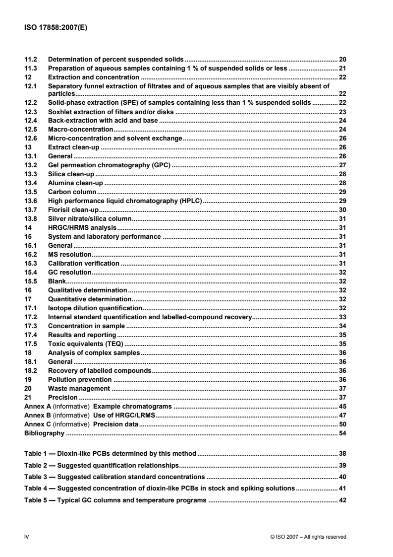 ISO 17858:2007 ISO 17858:2007 - Water quality — Determination of dioxin-like polychlorinated biphenyls — Method using gas chromatography/mass spectrometry/12/2007 - Page 4 preview