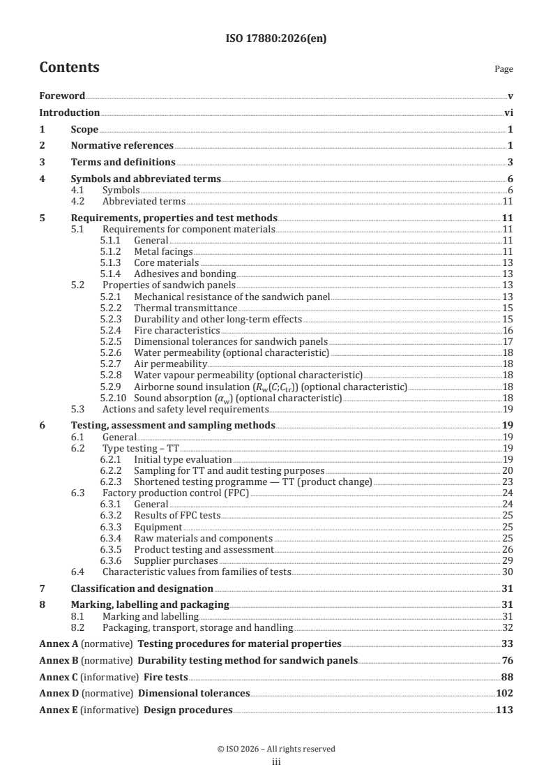 ISO 17880:2026 ISO 17880:2026 - Cellular plastics — Self-supporting metal faced sandwich panels - Page 3 preview