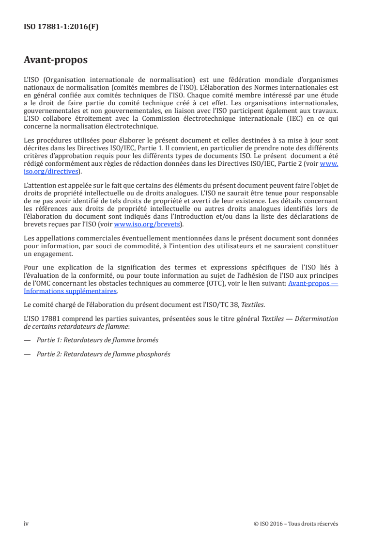 ISO 17881-1:2016 ISO 17881-1:2016 - Textiles — Détermination de certains retardateurs de flamme — Partie 1: Retardateurs de flamme bromés/26/2016 - Page 4 preview