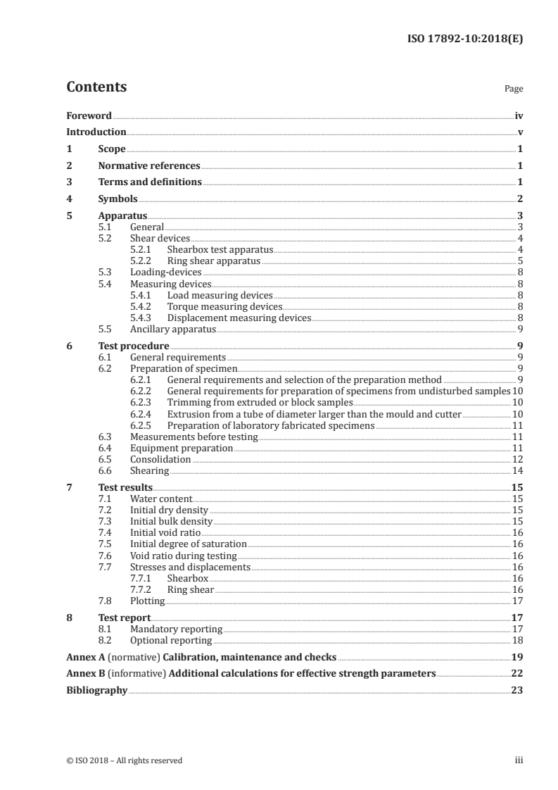 ISO 17892-10:2018 ISO 17892-10:2018 - Geotechnical investigation and testing — Laboratory testing of soil — Part 10: Direct shear tests/15/2018 - Page 3 preview