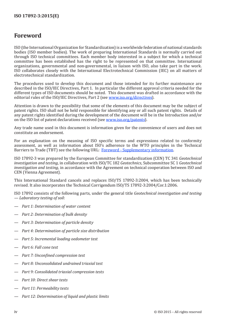 ISO 17892-3:2015 ISO 17892-3:2015 - Geotechnical investigation and testing — Laboratory testing of soil — Part 3: Determination of particle density/11/2015 - Page 4 preview