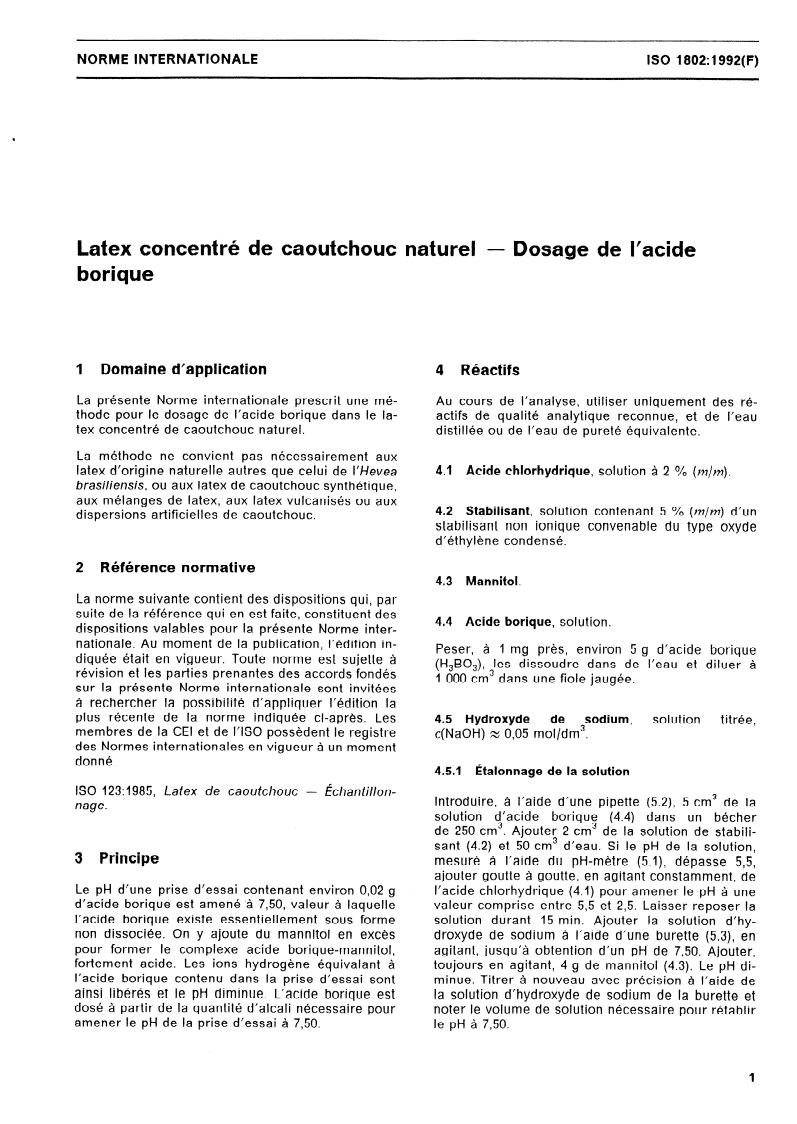 ISO 1802:1992 ISO 1802:1992 - Latex concentré de caoutchouc naturel — Dosage de l'acide borique/8/1992 - Page 3 preview