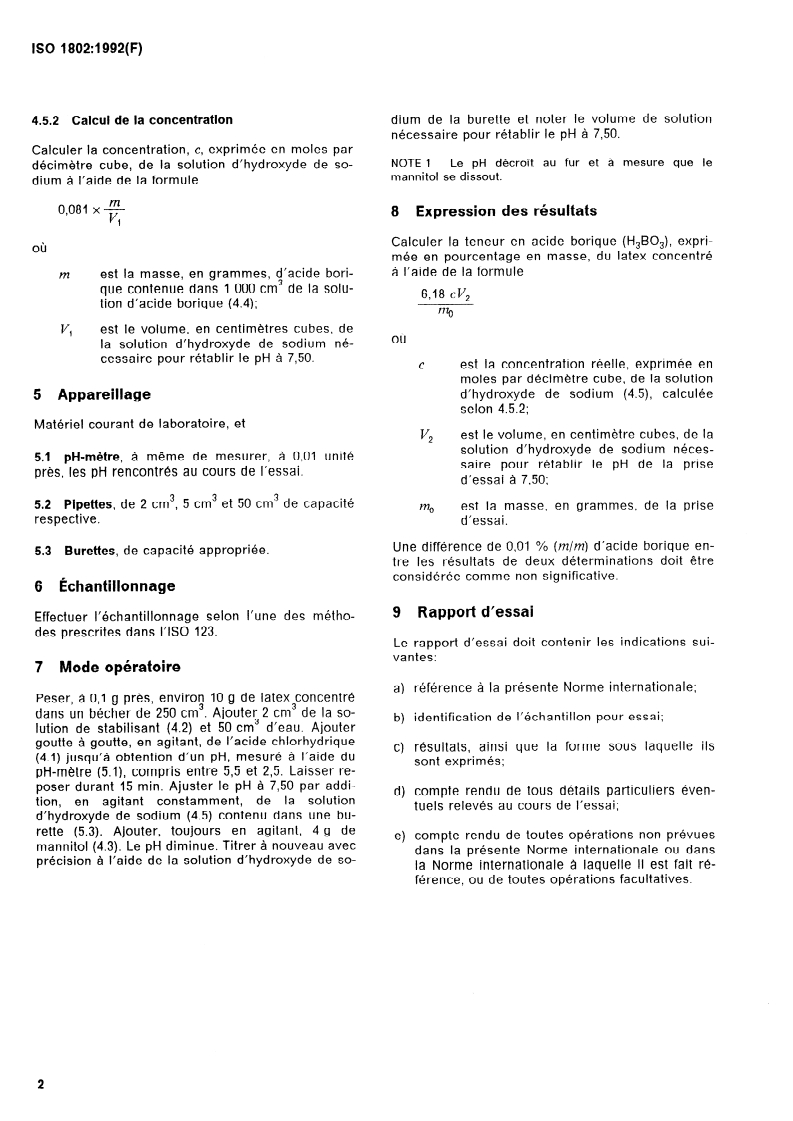 ISO 1802:1992 ISO 1802:1992 - Latex concentré de caoutchouc naturel — Dosage de l'acide borique/8/1992 - Page 4 preview