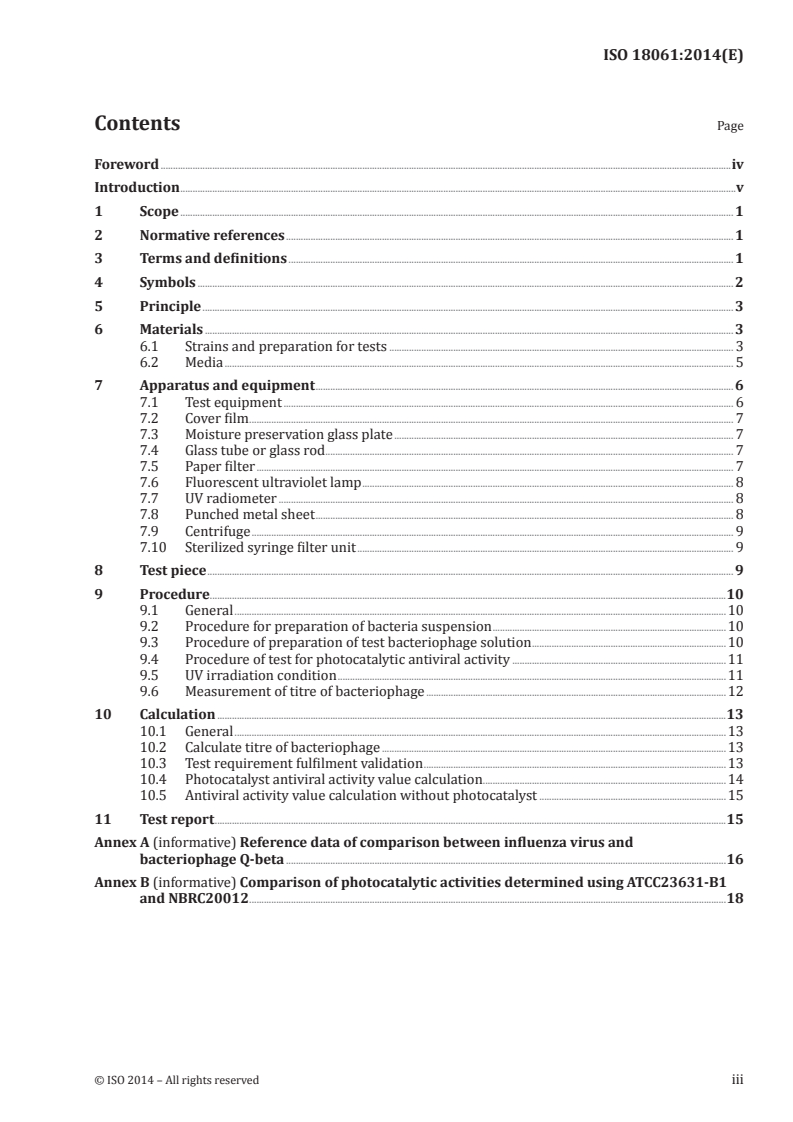 ISO 18061:2014 ISO 18061:2014 - Fine Ceramics (Advanced Ceramics, Advanced Technical Ceramics) — Determination of antiviral activity of semiconducting photocatalytic materials — Test method using bacteriophage Q-beta/21/2014 - Page 3 preview