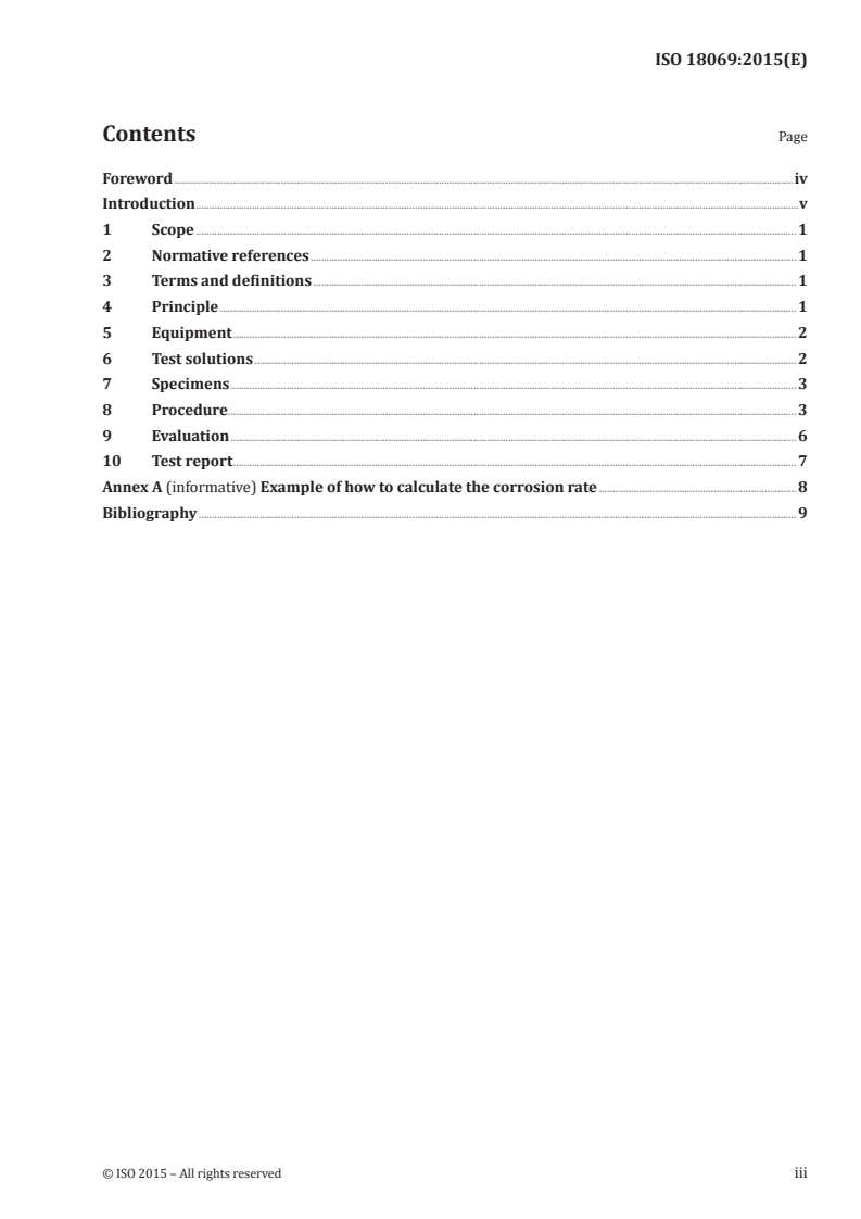 ISO 18069:2015 ISO 18069:2015 - Corrosion of metals and alloys — Method for determination of the uniform corrosion rate of stainless steels and nickel based alloys in liquids/4/2015 - Page 3 preview