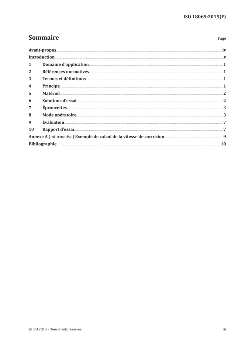 ISO 18069:2015 ISO 18069:2015 - Corrosion des métaux et alliages — Méthode pour la détermination du taux de corrosion uniforme des aciers inoxydables et des alliages à base de nickel dans les liquides/4/2015 - Page 3 preview
