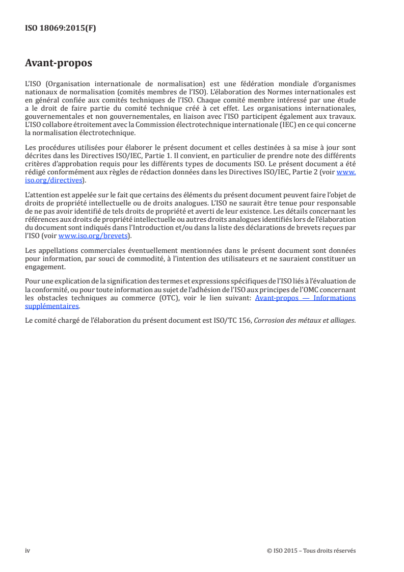 ISO 18069:2015 ISO 18069:2015 - Corrosion des métaux et alliages — Méthode pour la détermination du taux de corrosion uniforme des aciers inoxydables et des alliages à base de nickel dans les liquides/4/2015 - Page 4 preview