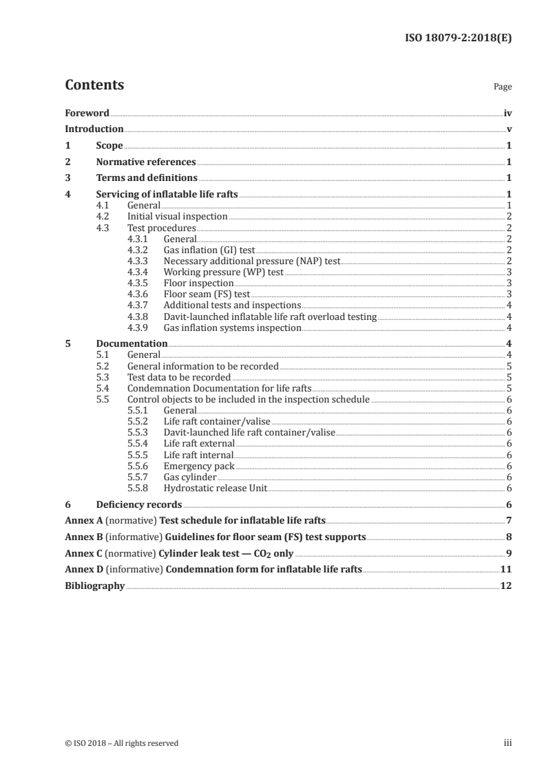 ISO 18079-2:2018 ISO 18079-2:2018 - Ships and marine technology — Servicing of inflatable life-saving appliances — Part 2: Inflatable life rafts/30/2018 - Page 3 preview
