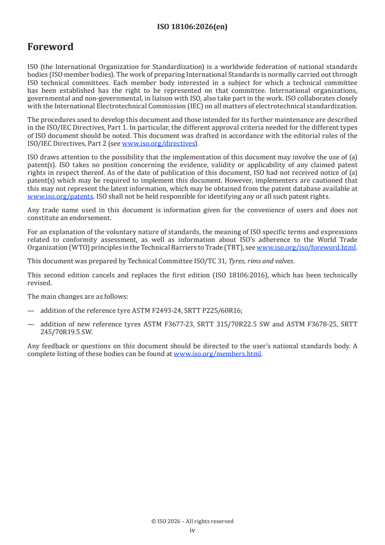 ISO 18106:2026 ISO 18106:2026 - Passenger car, commercial vehicle, truck and bus tyres — Methods for measuring snow grip performance — Loaded new tyres - Page 4 preview