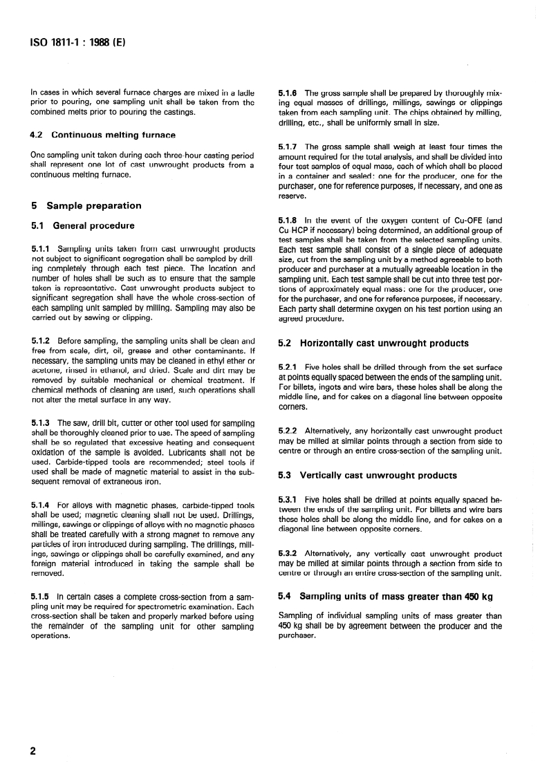 ISO 1811-1:1988 ISO 1811-1:1988 - Copper and copper alloys — Selection and preparation of samples for chemical analysis — Part 1: Sampling of cast unwrought products/22/1988 - Page 4 preview
