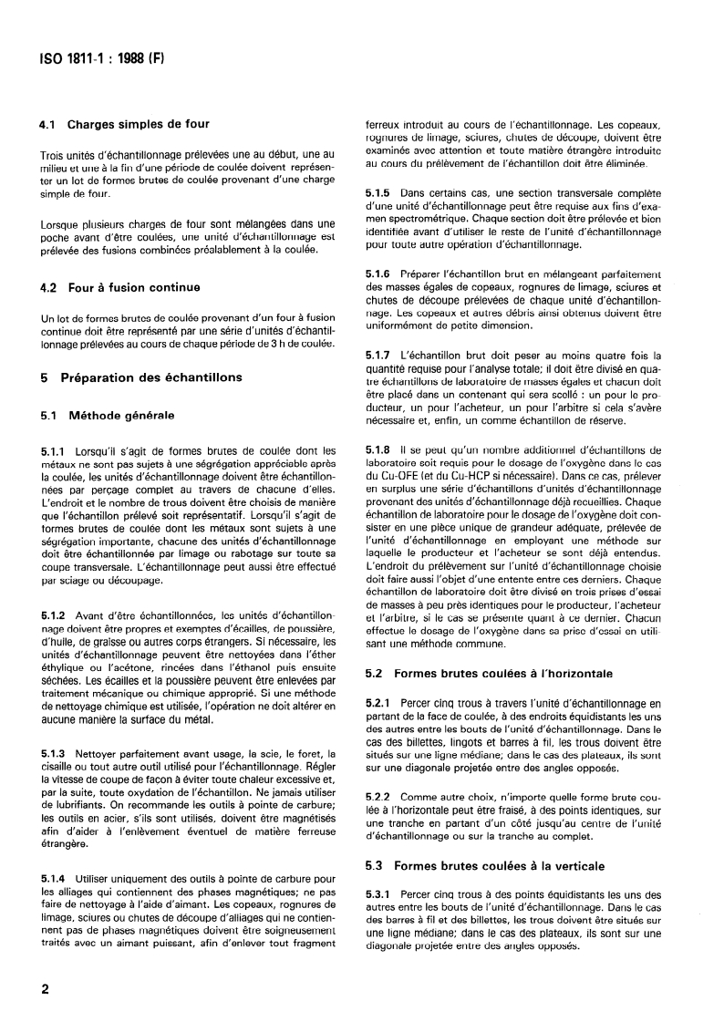 ISO 1811-1:1988 ISO 1811-1:1988 - Cuivre et alliages de cuivre — Sélection et préparation des échantillons pour l'analyse chimique — Partie 1: Échantillonnage des formes brutes de coulée/22/1988 - Page 4 preview