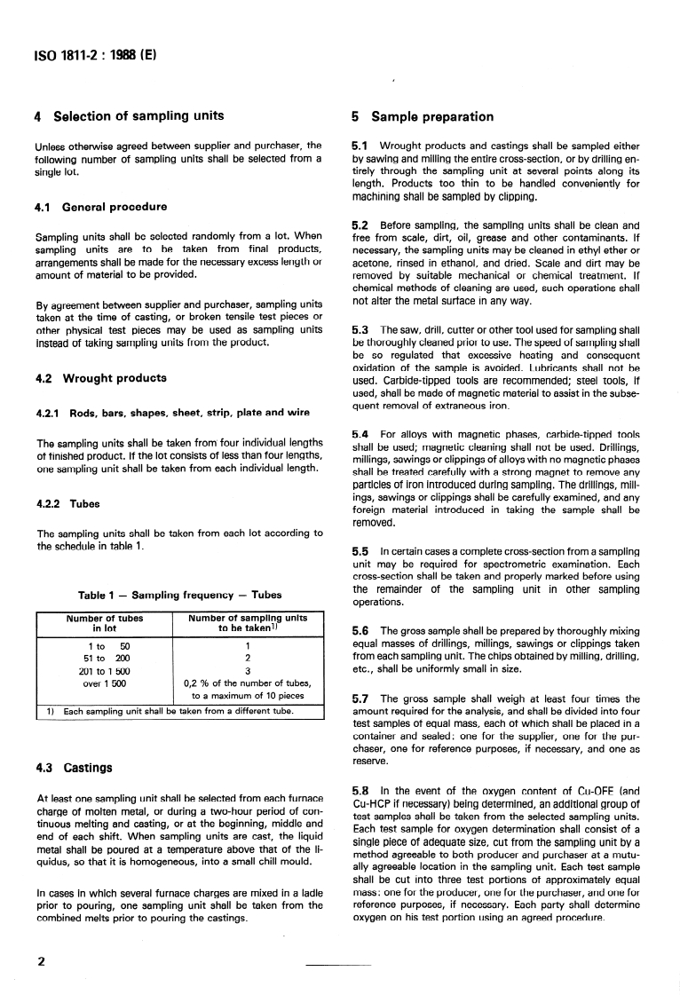 ISO 1811-2:1988 ISO 1811-2:1988 - Copper and copper alloys — Selection and preparation of samples for chemical analysis — Part 2: Sampling of wrought products and castings/22/1988 - Page 4 preview