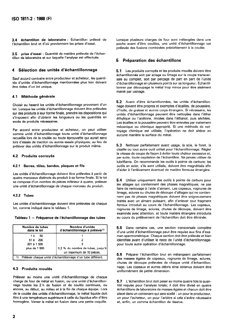 ISO 1811-2:1988 ISO 1811-2:1988 - Cuivre et alliages de cuivre — Sélection et préparation des échantillons pour l'analyse chimique — Partie 2: Échantillonnage des produits corroyés et des produits moulés/22/1988 - Page 4 preview