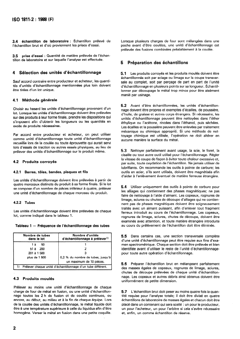 ISO 1811-2:1988 ISO 1811-2:1988 - Cuivre et alliages de cuivre — Sélection et préparation des échantillons pour l'analyse chimique — Partie 2: Échantillonnage des produits corroyés et des produits moulés/22/1988 - Page 4 preview