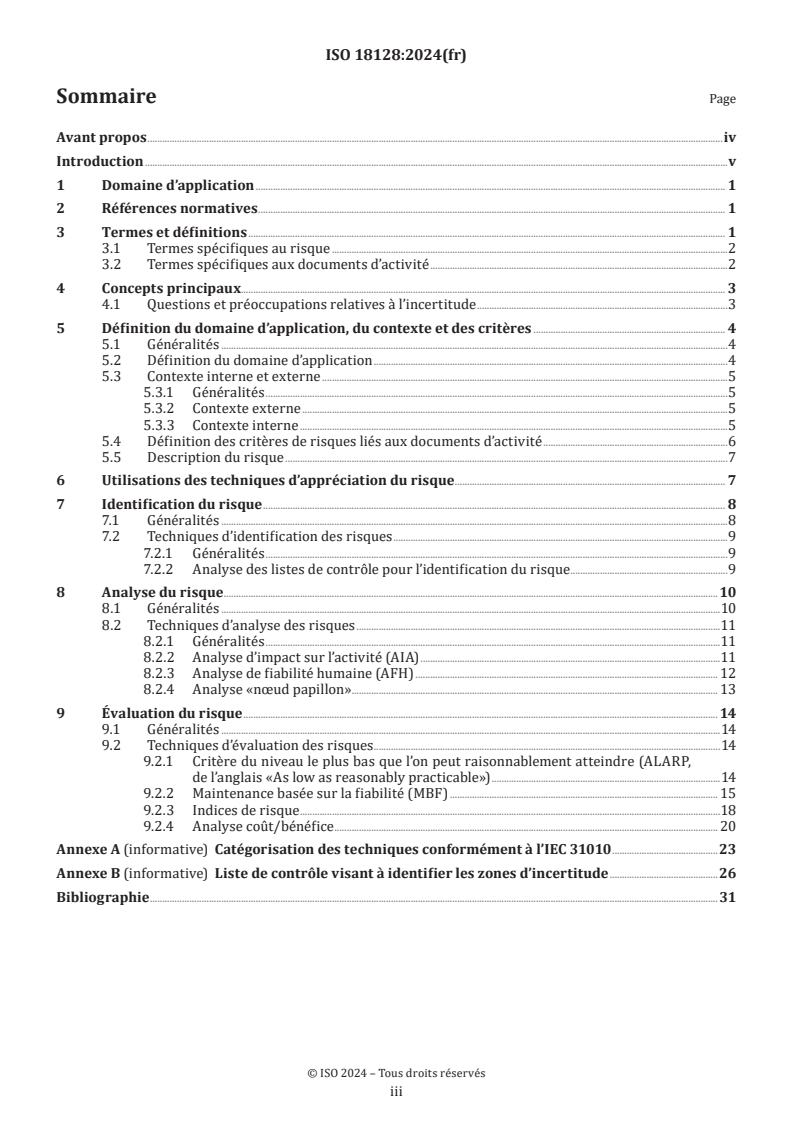 ISO 18128:2024 ISO 18128:2024 - Information et documentation — Risques liés aux documents d’activité — Appréciation du risque pour la gestion des documents d’activité
Released:5/29/2024 - Page 3 preview