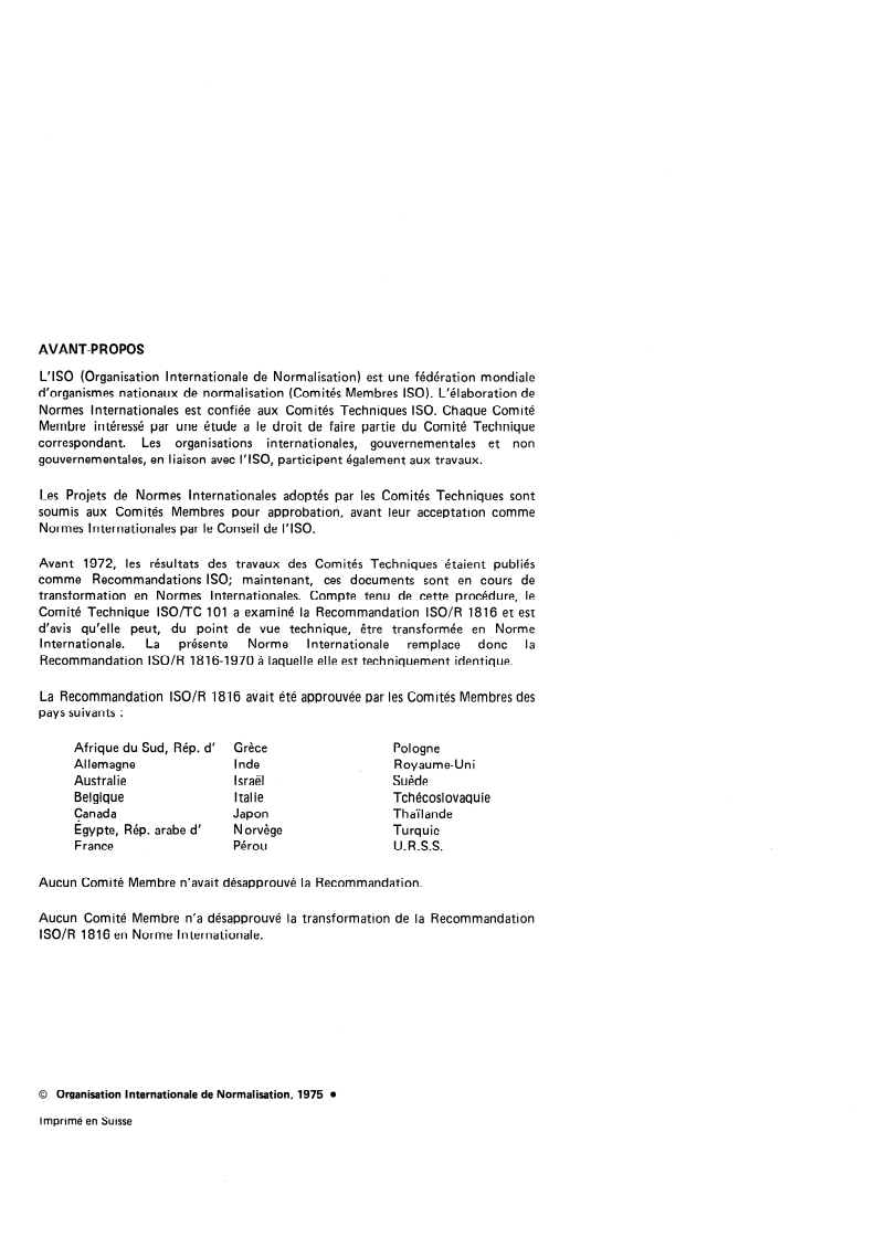 ISO 1816:1975 ISO 1816:1975 - Engins de manutention continue pour produits en vrac et pour charges isolées — Transporteurs à courroie — Caractéristiques de base des tambours moteurs/1/1975 - Page 2 preview