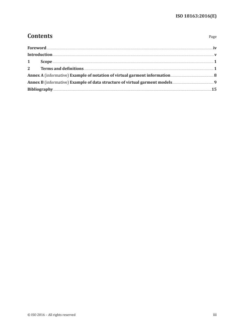ISO 18163:2016 ISO 18163:2016 - Clothing — Digital fittings — Vocabulary and terminology used for the virtual garment/20/2016 - Page 3 preview