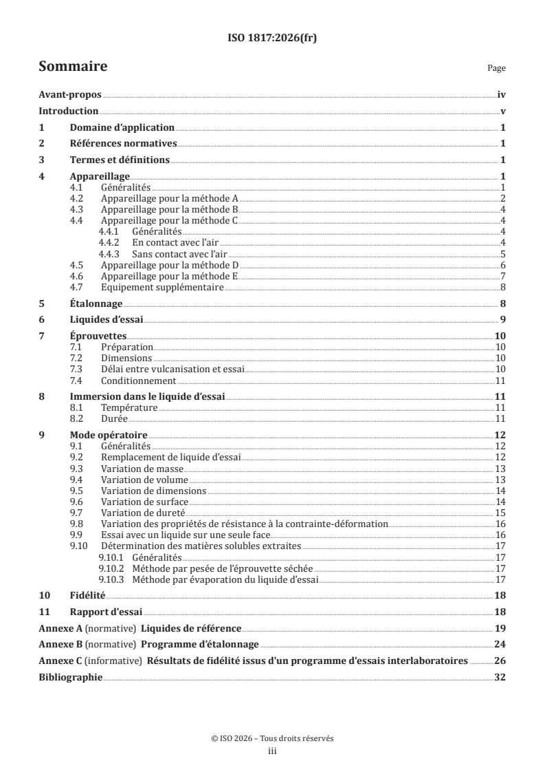 ISO 1817:2026 ISO 1817:2026 - Caoutchouc vulcanisé ou thermoplastique — Détermination de l'action des liquides - Page 3 preview