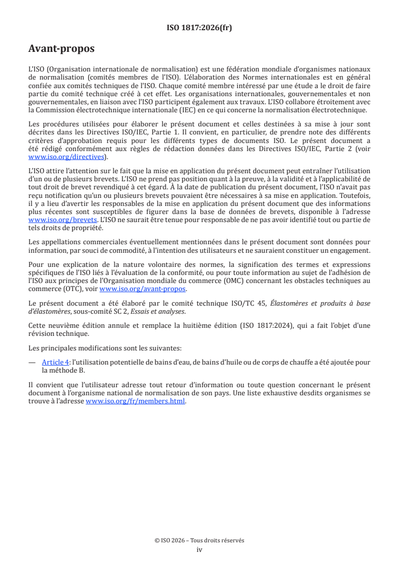 ISO 1817:2026 ISO 1817:2026 - Caoutchouc vulcanisé ou thermoplastique — Détermination de l'action des liquides - Page 4 preview