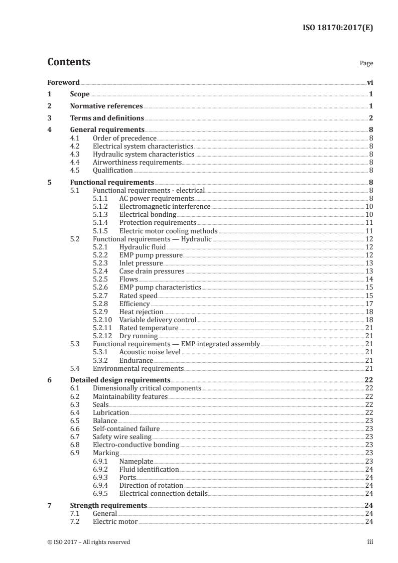 ISO 18170:2017 ISO 18170:2017 - Aerospace series — AC induction electric motor driven, variable delivery, hydraulic pumps — General requirements/3/2017 - Page 3 preview