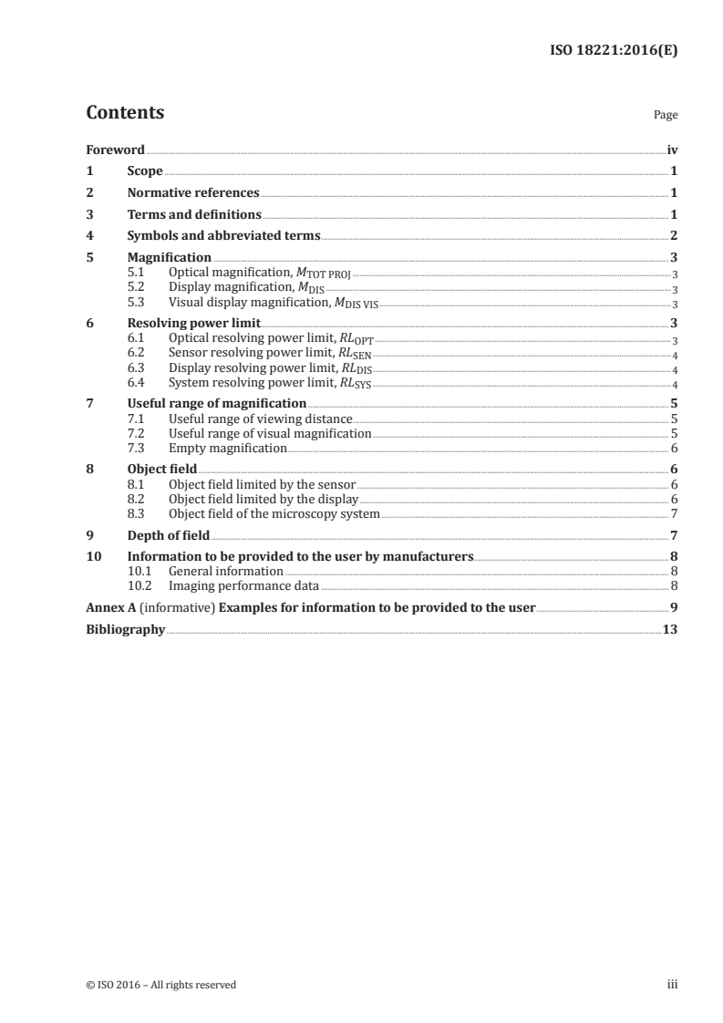 ISO 18221:2016 ISO 18221:2016 - Microscopes — Microscopes with digital imaging displays — Information provided to the user regarding imaging performance/29/2016 - Page 3 preview