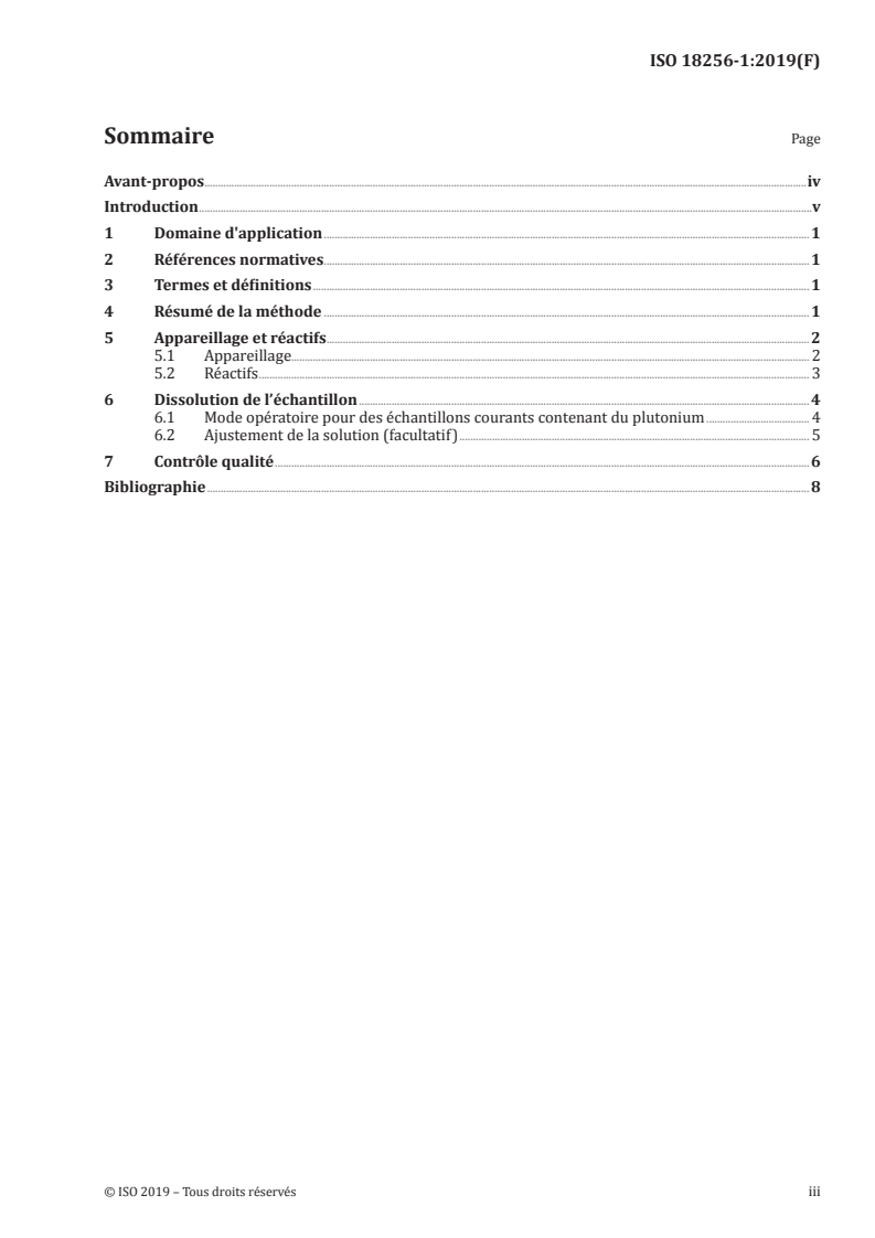 ISO 18256-1:2019 ISO 18256-1:2019 - Technologie du combustible nucléaire — Dissolution des matériaux contenant du dioxyde de plutonium — Partie 1: Dissolution des poudres de dioxyde de plutonium/26/2019 - Page 3 preview
